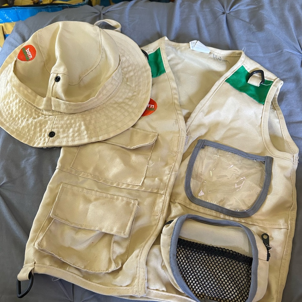 Beige Fishing Vest and Hat Set